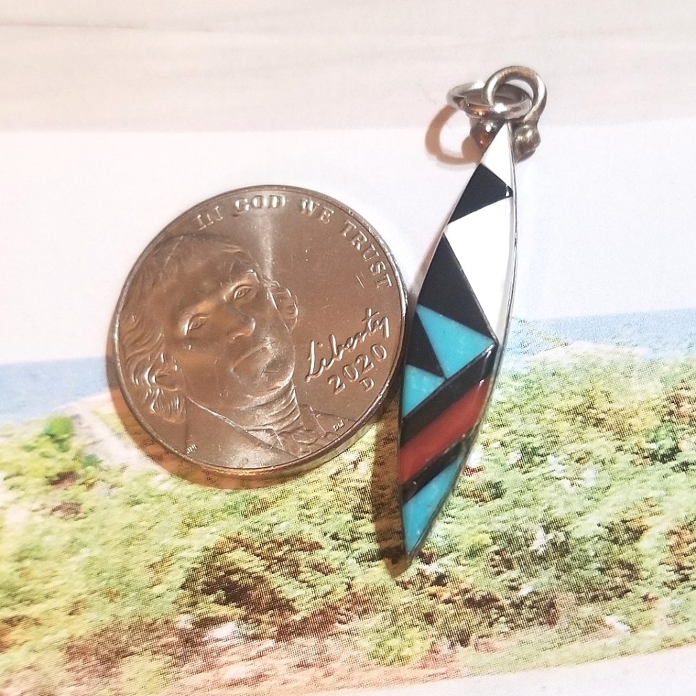 Elcario & Cleo Kallestewa ZUNI Pueblo NM Multi Inlay Pendant - Picture 5 of 5
